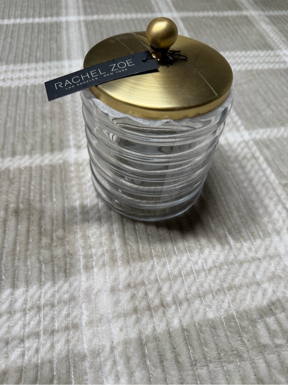 Rachel Zoe Clear Ribbed Glass Jar with Brushed Gold Lid